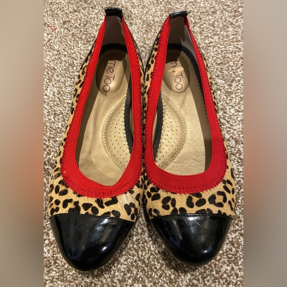Me Too Cheetah Print w/red Trim & Patent Leather Toes Ballet Shoes Size 6M